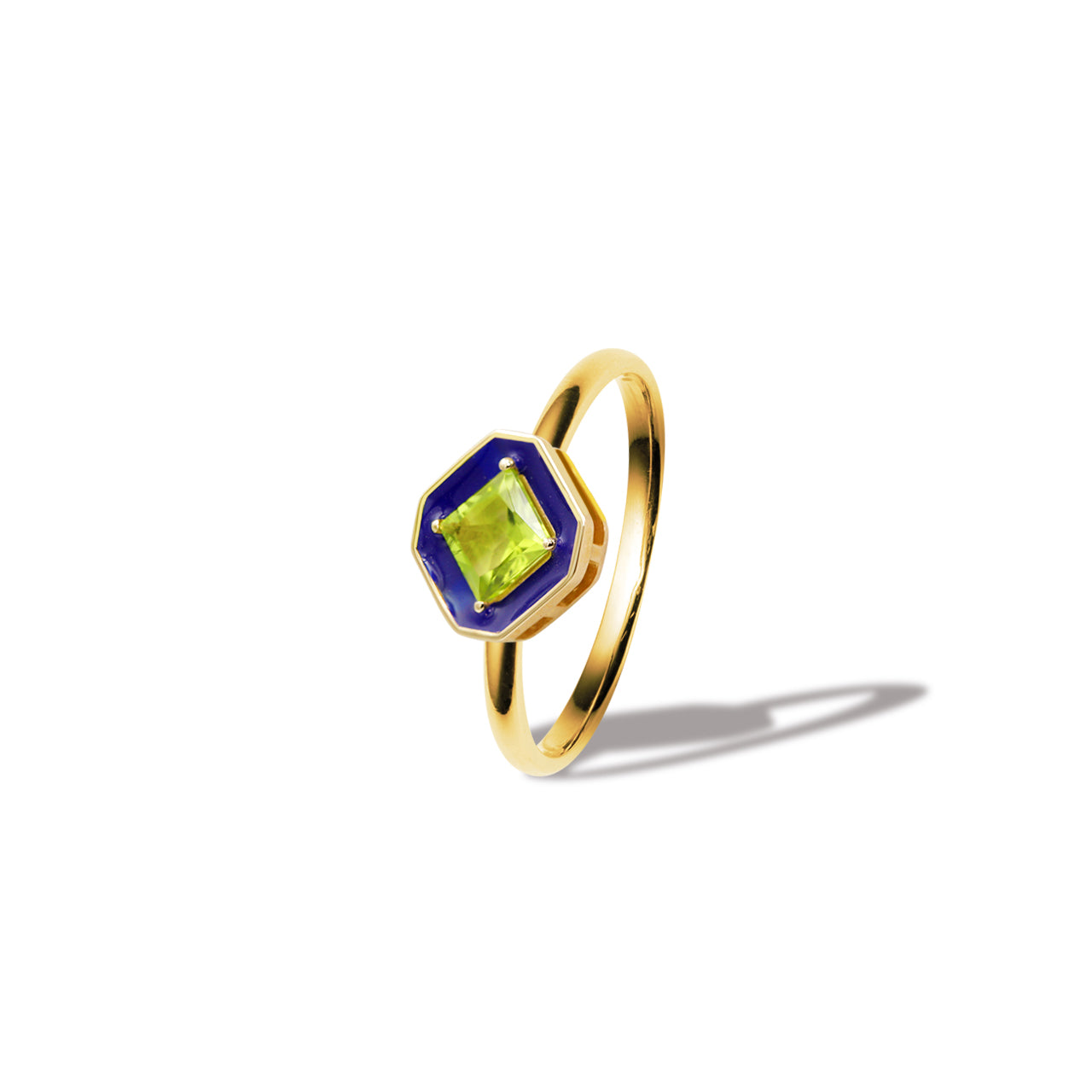 Blue Enamel Green Stone Ring