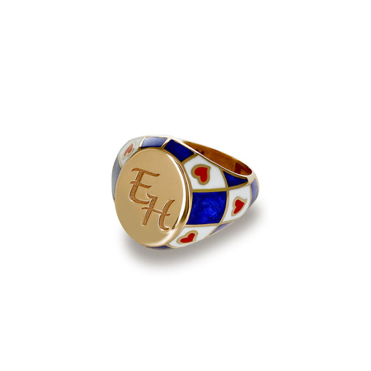 Blue And Red Hearts Ring