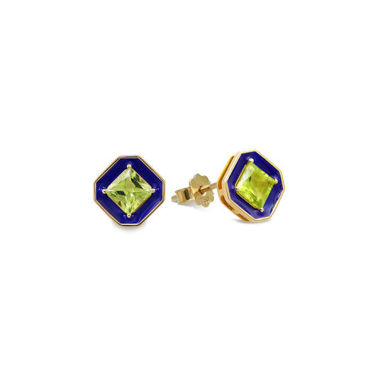 Blue Enamel Green Stone Earrings