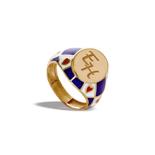 Blue And Red Hearts Ring